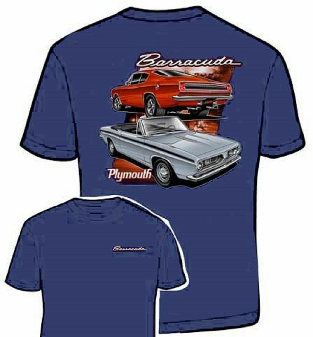 Plymouth Barracuda Mens Blue T shirt Mopar Licensed