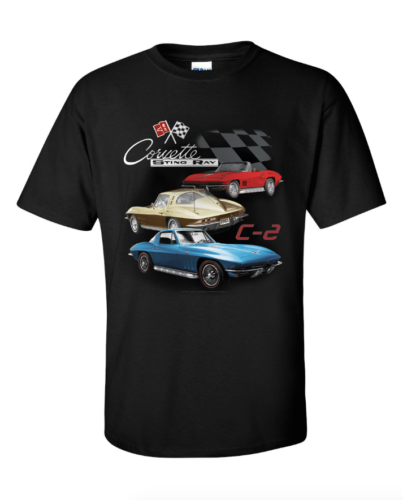 C2 Corvette Mens Black T shirt Chevrolet Licensed