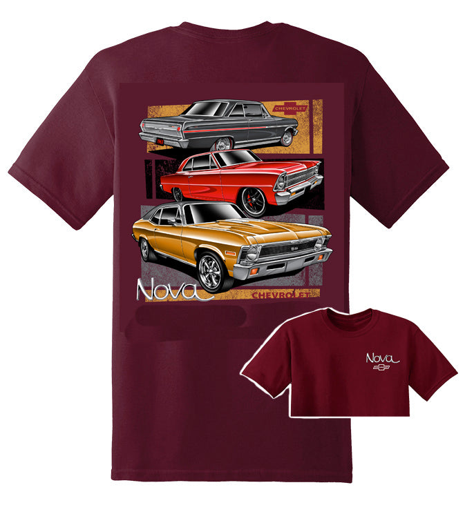 Chevy Nova Maroon Mens T-Shirt w/ 3 Generations Licensed