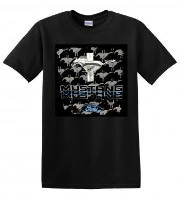 Mustang Logo and Script Mens t shirt Licensed by Ford