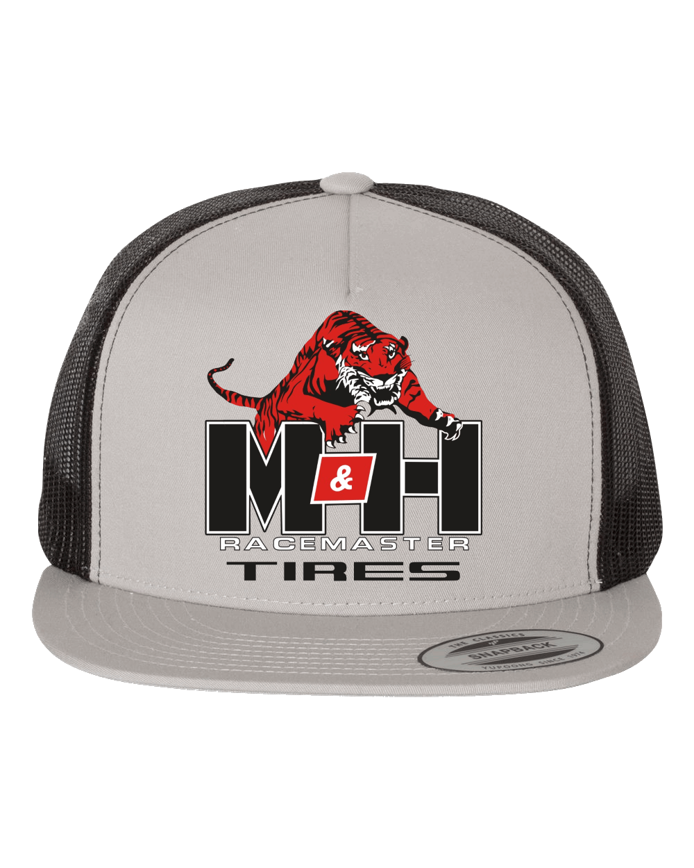 M&H Tire Racemaster Tires with Tiger Logo Flat Bill Truckers Hat