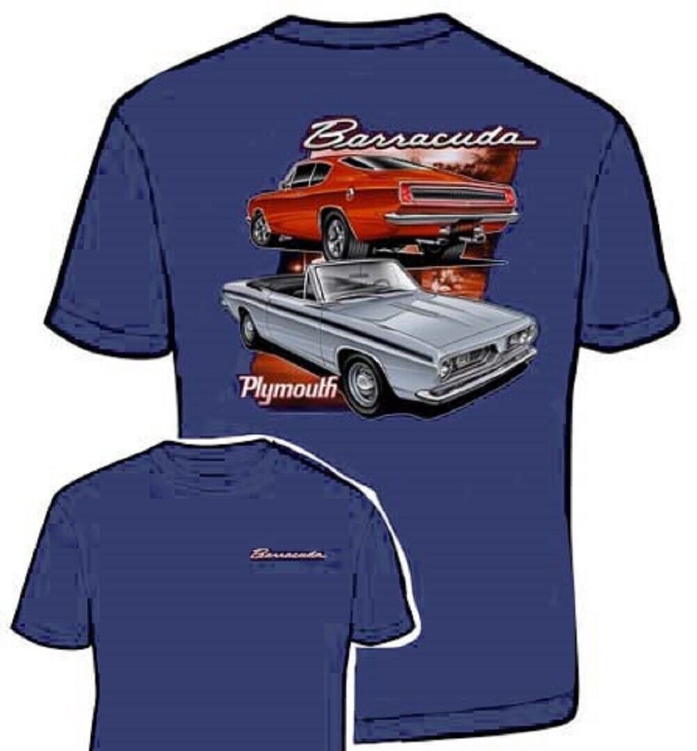 Plymouth Barracuda Mens Blue T shirt Mopar Licensed