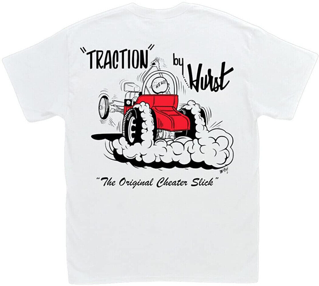 Hurst Slicks "Traction By Hurst" Mens T Shirt Chevy Ford Mopar Drag Racing Hot Rods