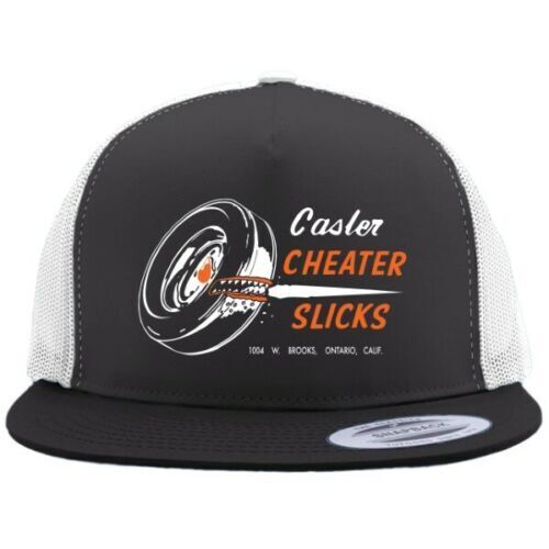CASLER CHEATER SLICKS Flat Bill Truckers Hat Hot Rods Drag Racing