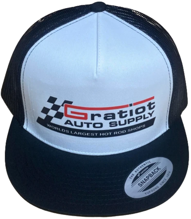 Gratiot Auto Supply Flat Brim Snap Back Truckers Hat Mesh Back Hot Rods Drag Racing