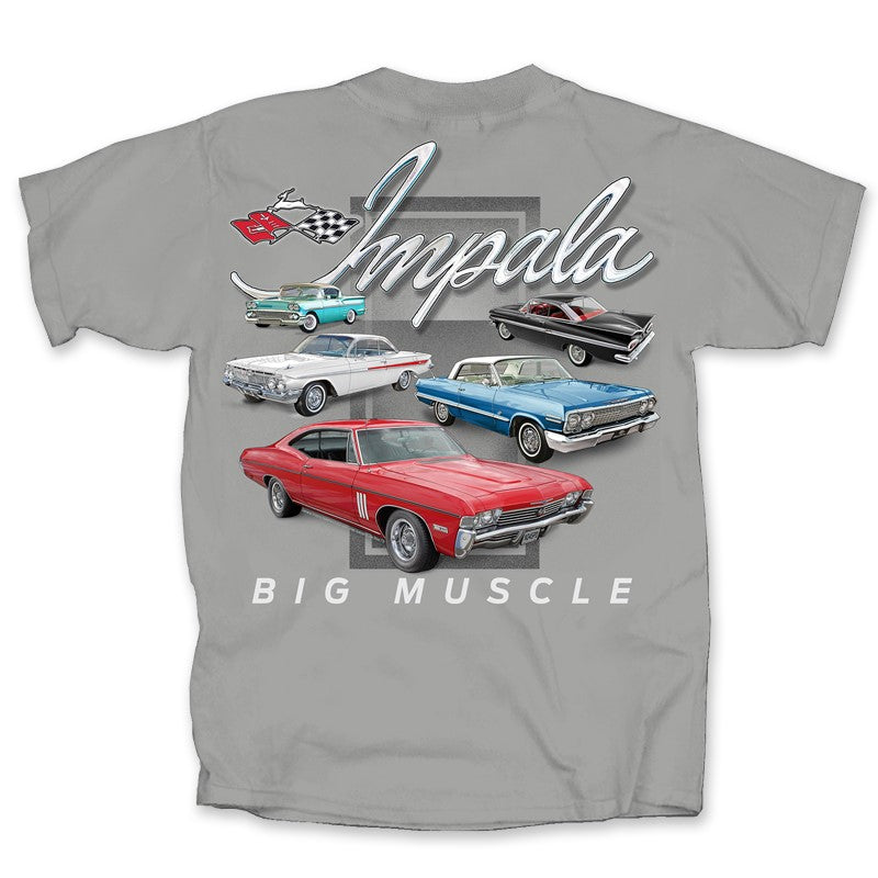 Impala Big Muscle Chevy Mens Gray T shirt(Joe Blow t's)Licensed