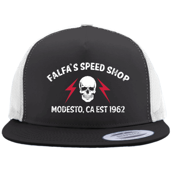 FALFA SPEED SHOP/American Graffiti Flat Bill Truckers Hat Black Hot Rods Drag Racing