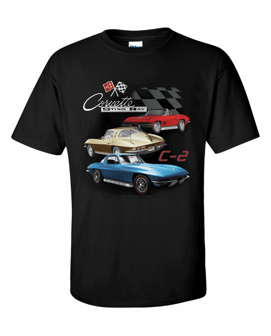 C2 Corvette Mens Black T shirt Chevrolet Licensed