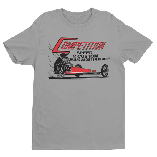 Competition Speed and Custom Dallas,TX Mens Gray TShirt Chevy Mopar Ford Drag Racing Hot Rods