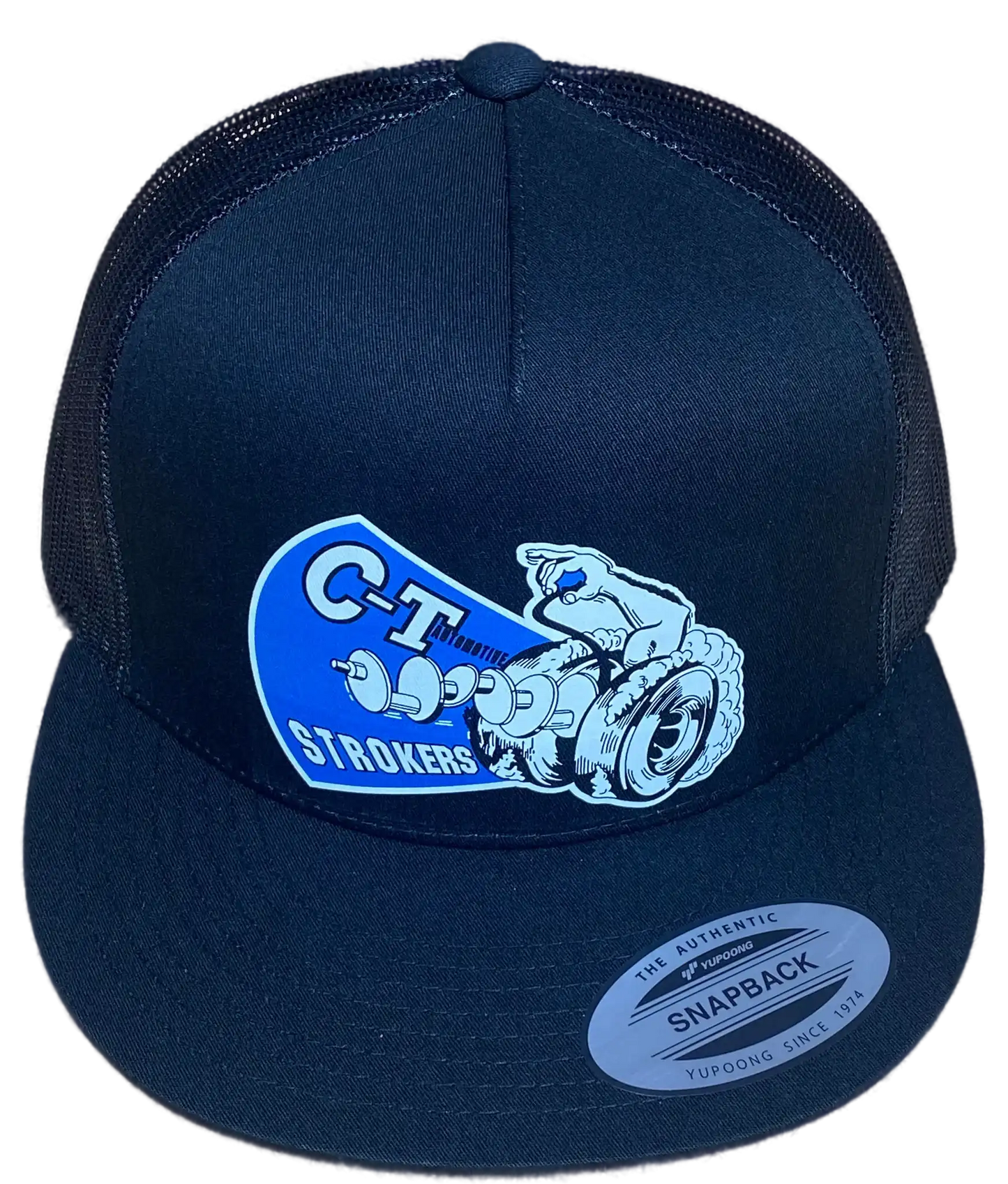 CT Strokers Black/White Flat Brim Trucker Hat Hot Rods Drag Racing
