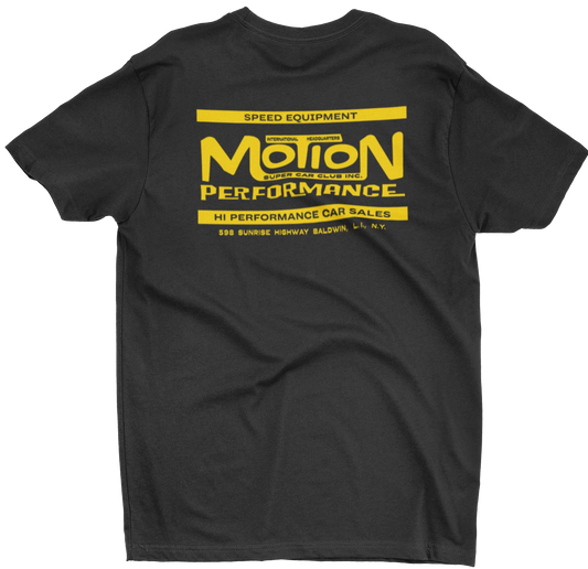 Motion Performance SuperCar Club Baldwin New York Mens T shirt Chevy Camaro Nova Drag Racing Hot Rods