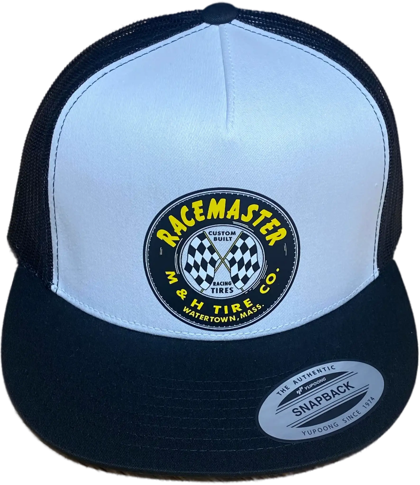 M&H RACEMASTER TIRE CO. Flat Bill Truckers Hat Hot Rods Drag Racing