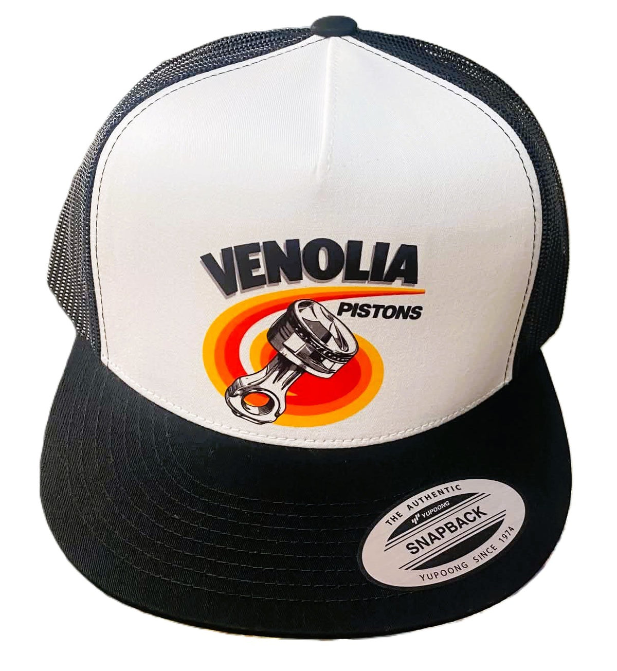 Venolia Pistons Mens Flat Brim Truckers Hat By Merchants of Speed Shipped In A Box