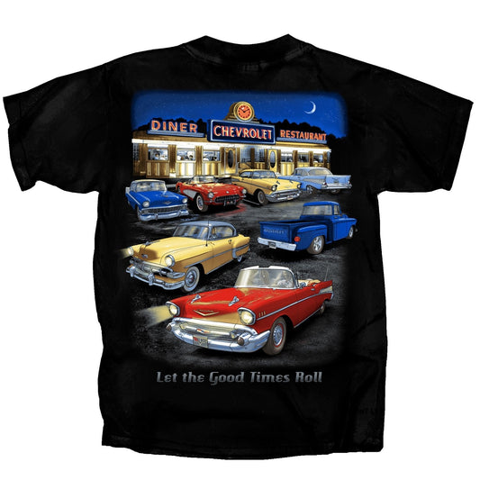 Vintage Drive in with Classic Chevy's" Let The Good Times Roll" Mens T shirt Licensed